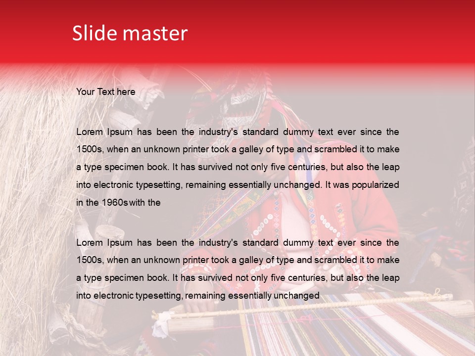 A Woman In A Red Dress Is Weaving A Piece Of Fabric PowerPoint Template