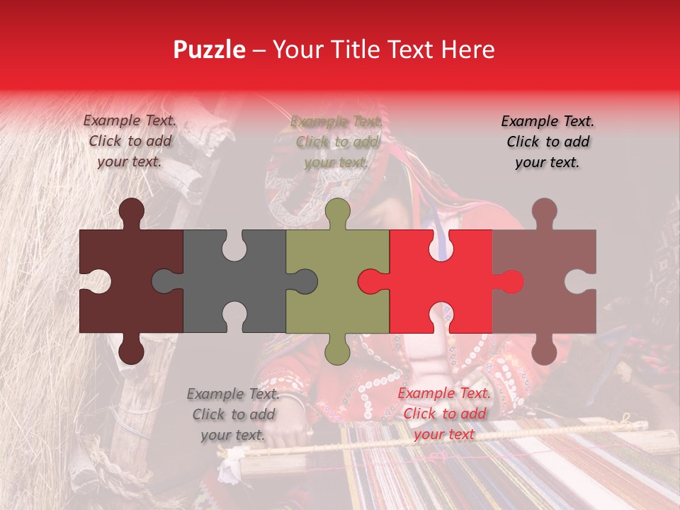 A Woman In A Red Dress Is Weaving A Piece Of Fabric PowerPoint Template