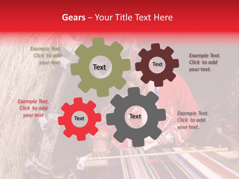 A Woman In A Red Dress Is Weaving A Piece Of Fabric PowerPoint Template