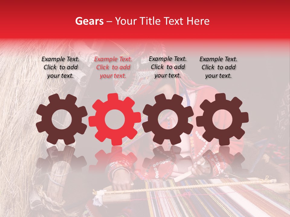 A Woman In A Red Dress Is Weaving A Piece Of Fabric PowerPoint Template