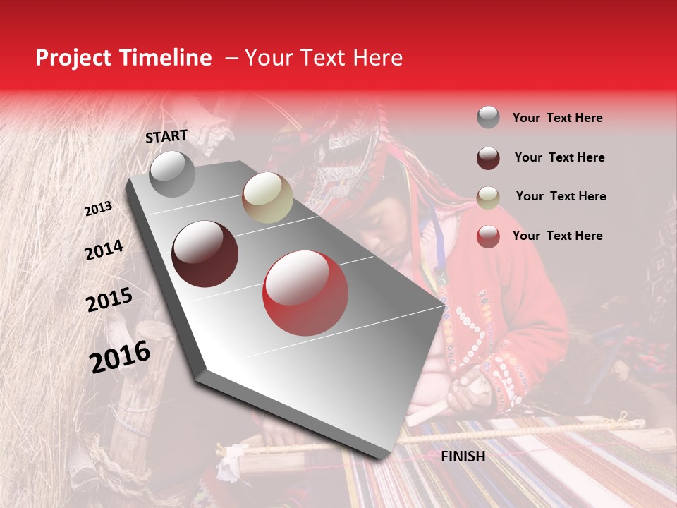 A Woman In A Red Dress Is Weaving A Piece Of Fabric PowerPoint Template