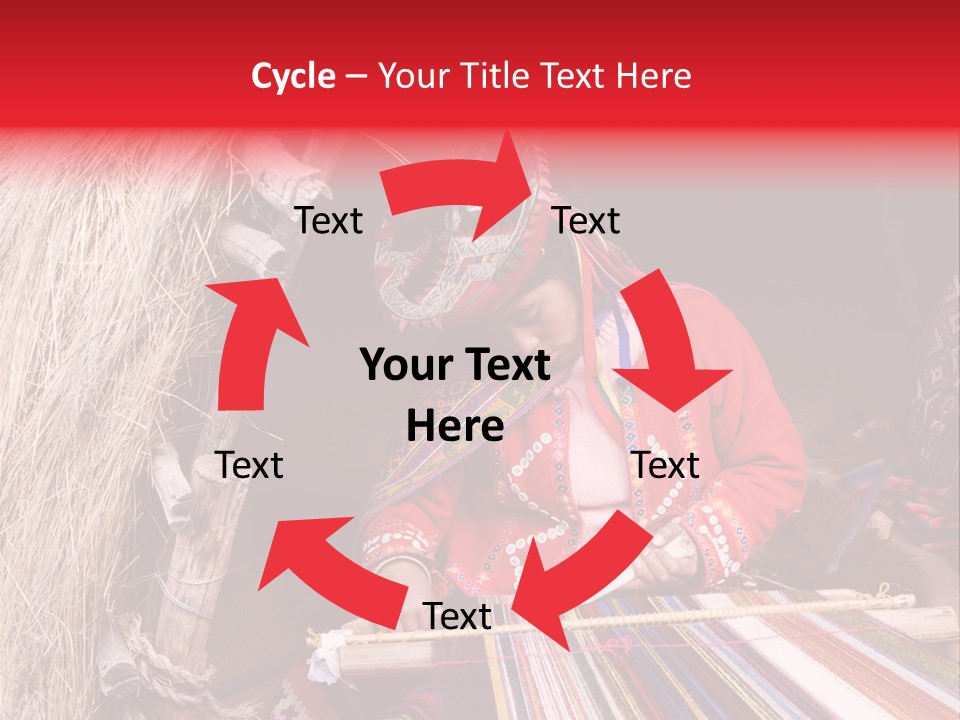 A Woman In A Red Dress Is Weaving A Piece Of Fabric PowerPoint Template
