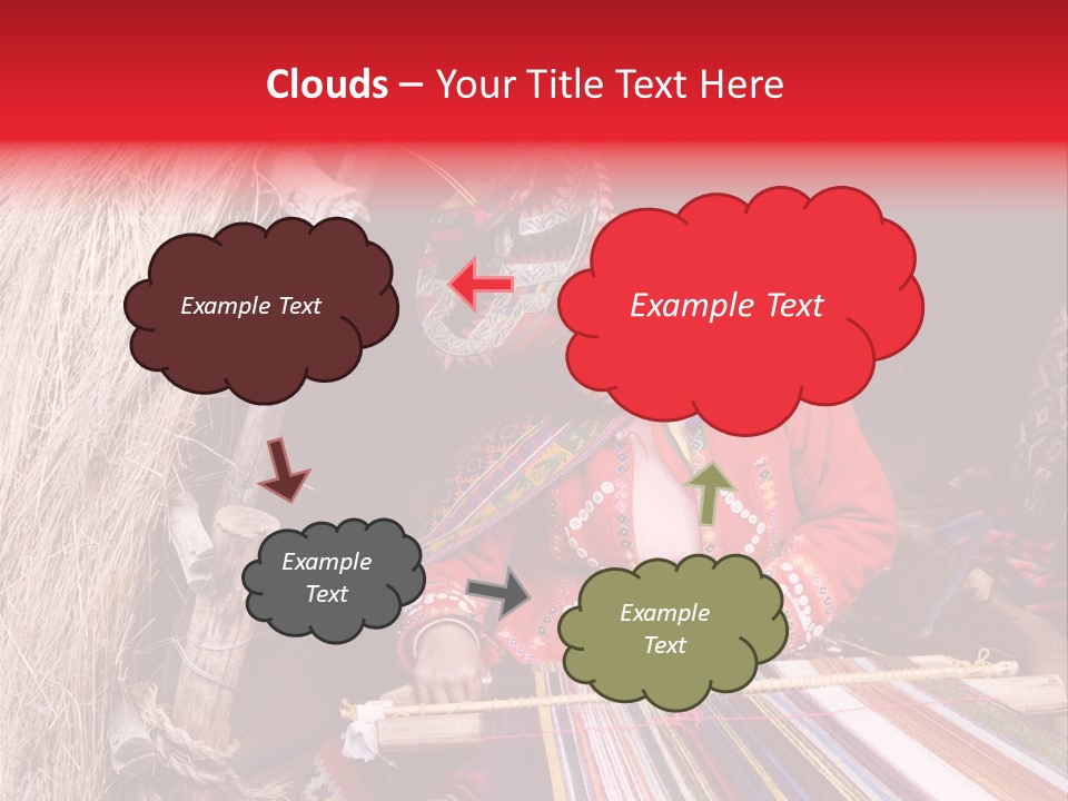 A Woman In A Red Dress Is Weaving A Piece Of Fabric PowerPoint Template