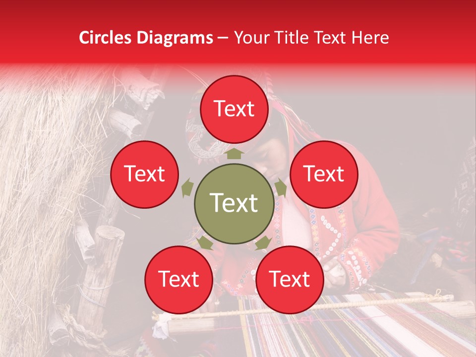 A Woman In A Red Dress Is Weaving A Piece Of Fabric PowerPoint Template