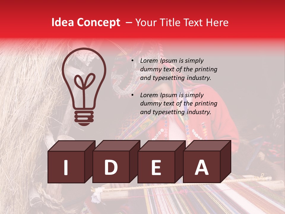 A Woman In A Red Dress Is Weaving A Piece Of Fabric PowerPoint Template