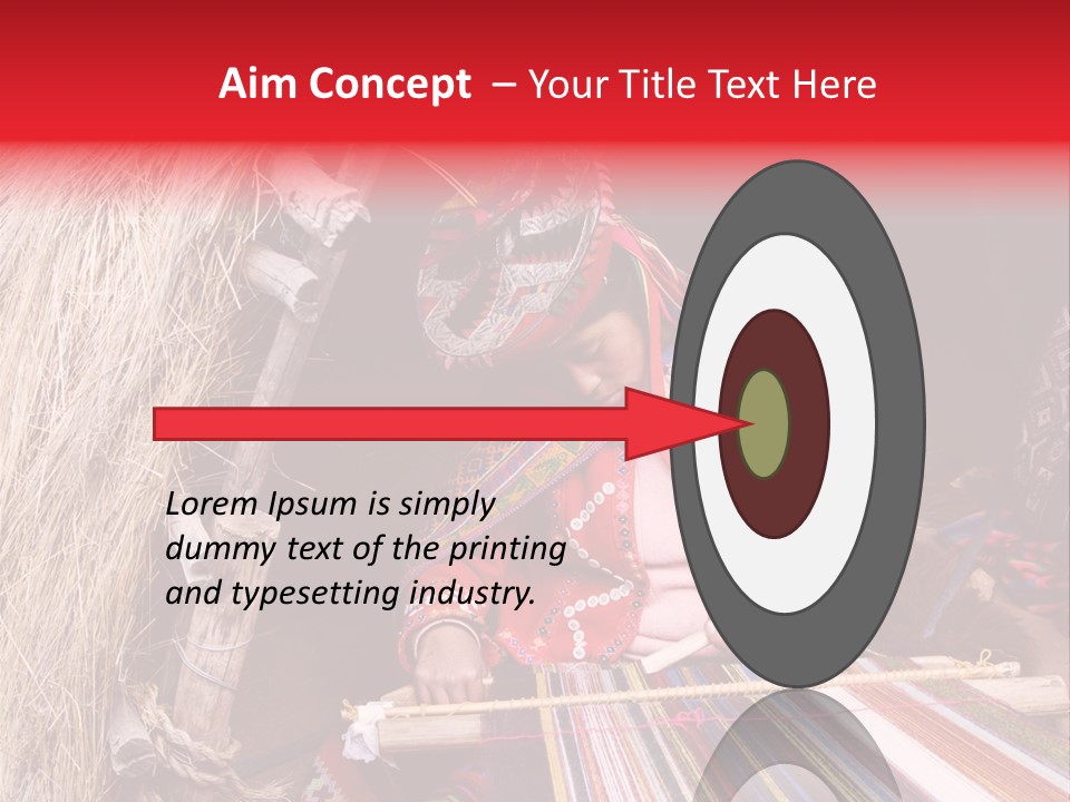 A Woman In A Red Dress Is Weaving A Piece Of Fabric PowerPoint Template
