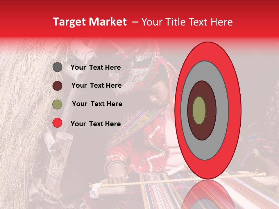 A Woman In A Red Dress Is Weaving A Piece Of Fabric PowerPoint Template