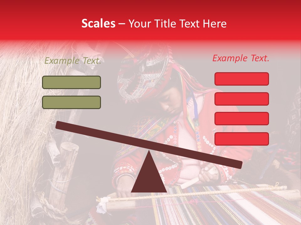 A Woman In A Red Dress Is Weaving A Piece Of Fabric PowerPoint Template