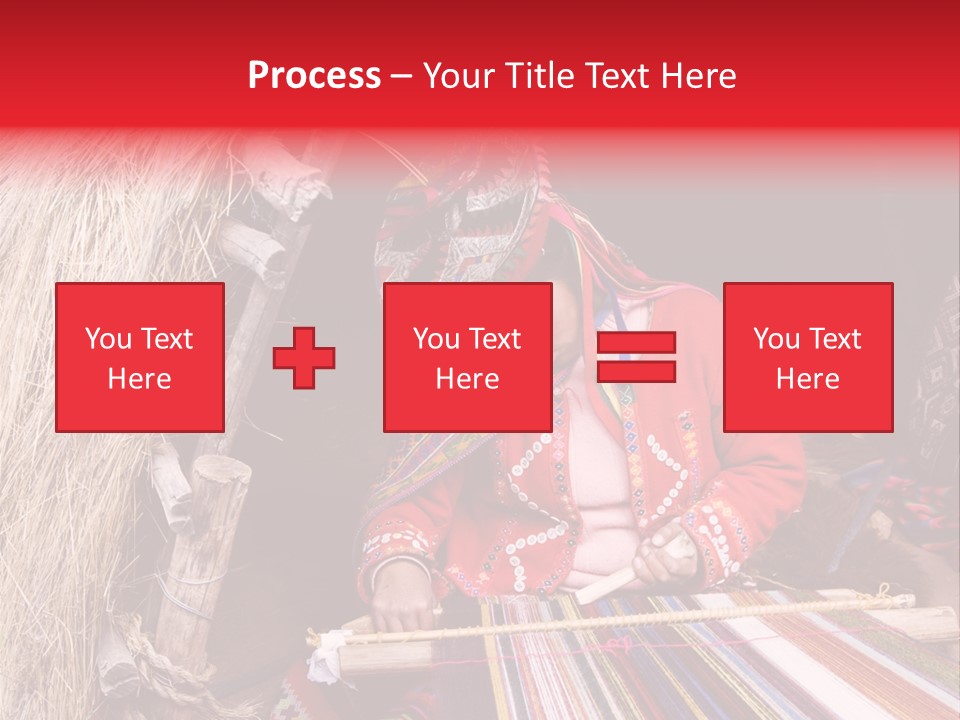 A Woman In A Red Dress Is Weaving A Piece Of Fabric PowerPoint Template