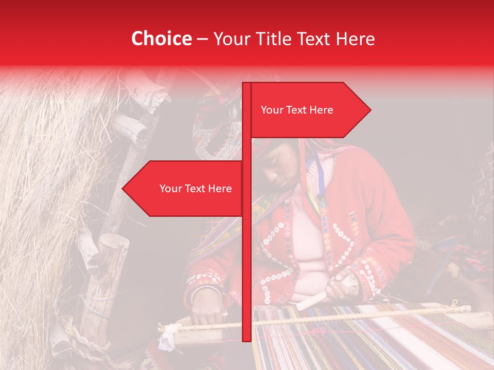 A Woman In A Red Dress Is Weaving A Piece Of Fabric PowerPoint Template