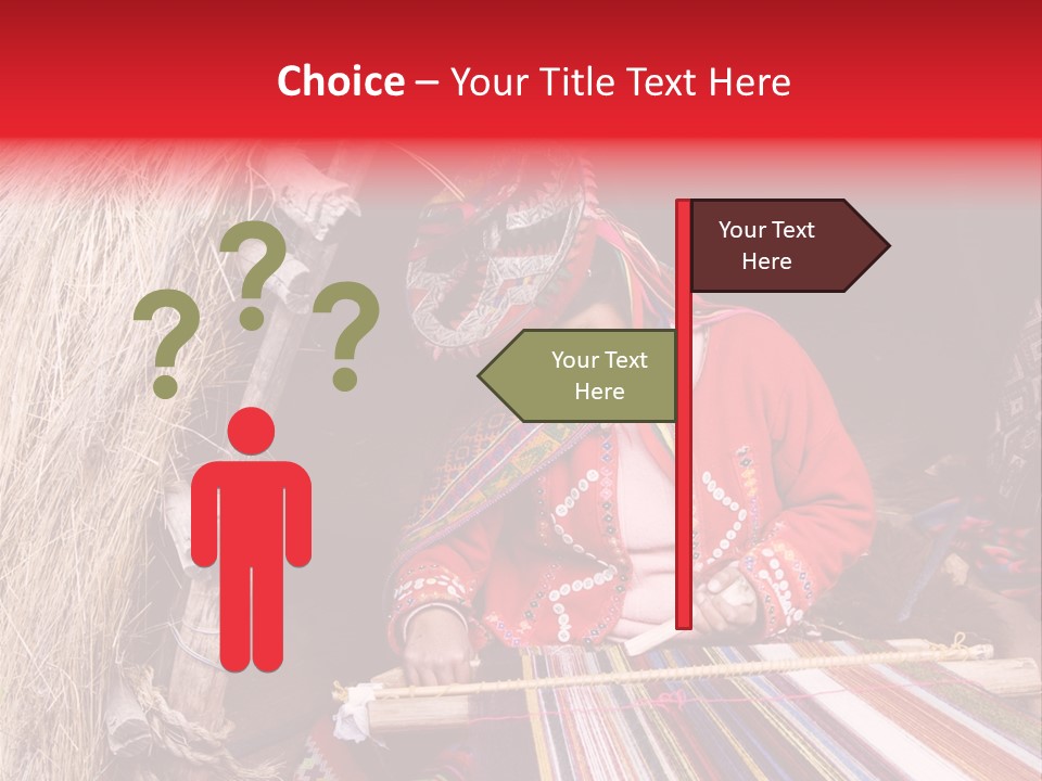 A Woman In A Red Dress Is Weaving A Piece Of Fabric PowerPoint Template