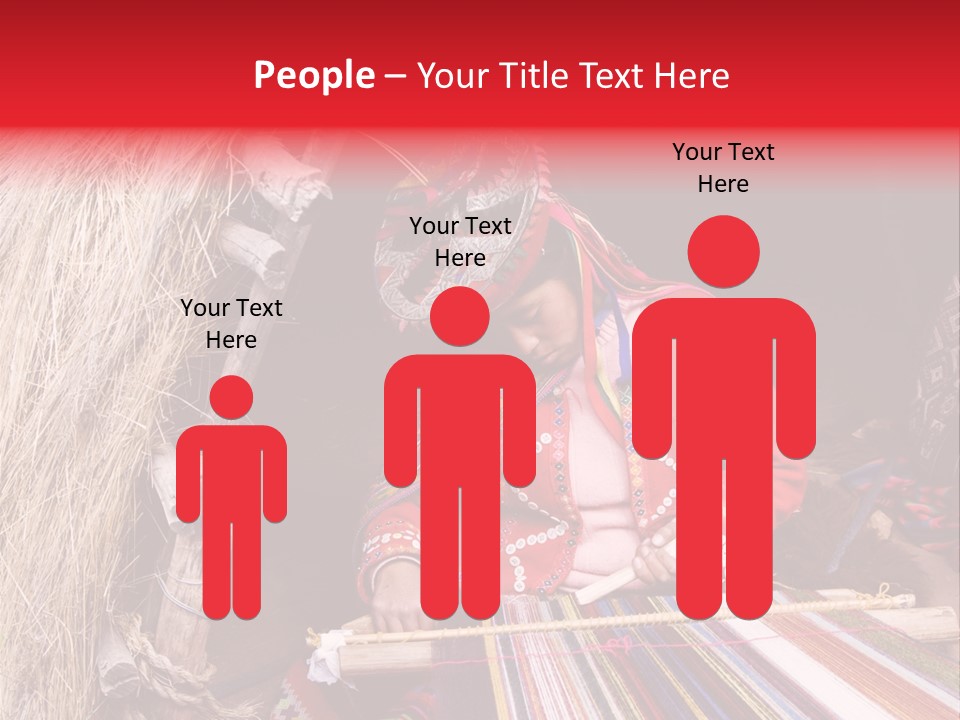 A Woman In A Red Dress Is Weaving A Piece Of Fabric PowerPoint Template