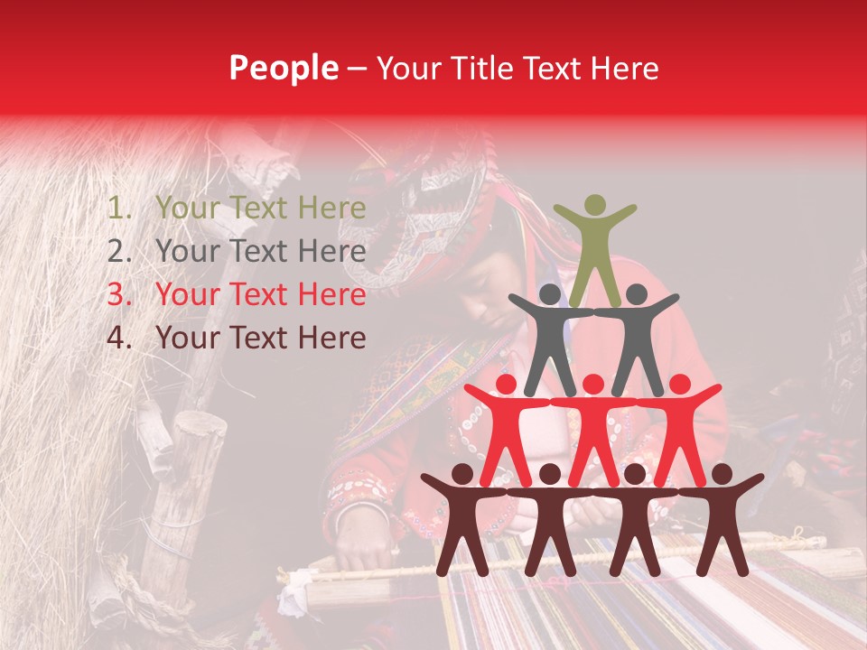 A Woman In A Red Dress Is Weaving A Piece Of Fabric PowerPoint Template