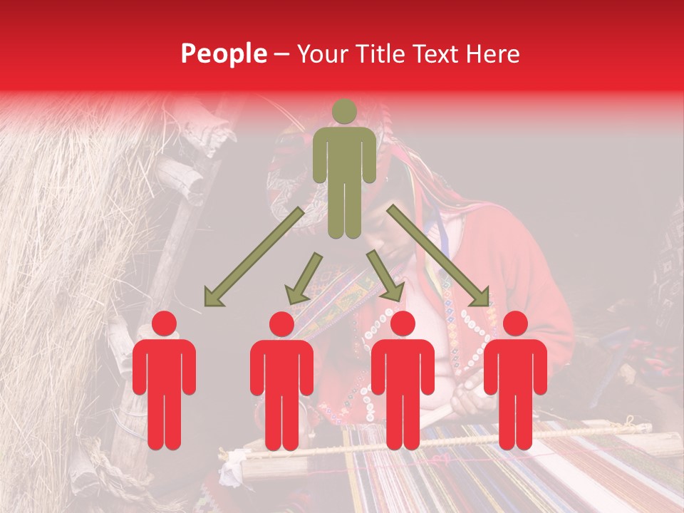 A Woman In A Red Dress Is Weaving A Piece Of Fabric PowerPoint Template