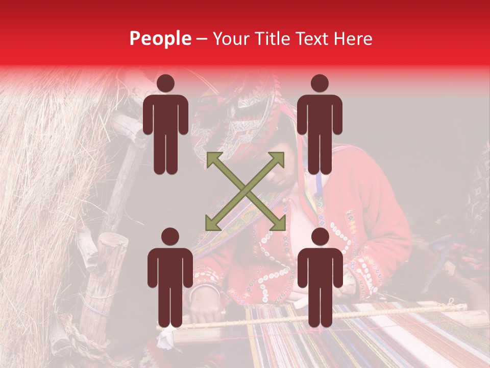 A Woman In A Red Dress Is Weaving A Piece Of Fabric PowerPoint Template