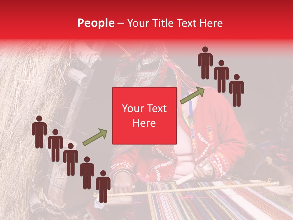 A Woman In A Red Dress Is Weaving A Piece Of Fabric PowerPoint Template