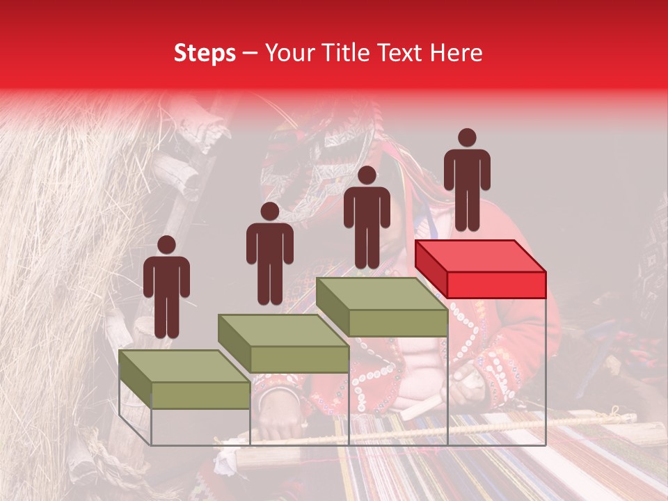 A Woman In A Red Dress Is Weaving A Piece Of Fabric PowerPoint Template