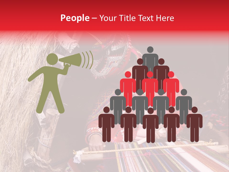 A Woman In A Red Dress Is Weaving A Piece Of Fabric PowerPoint Template