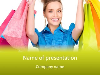 A Woman Holding Shopping Bags Powerpoint Template PowerPoint Template