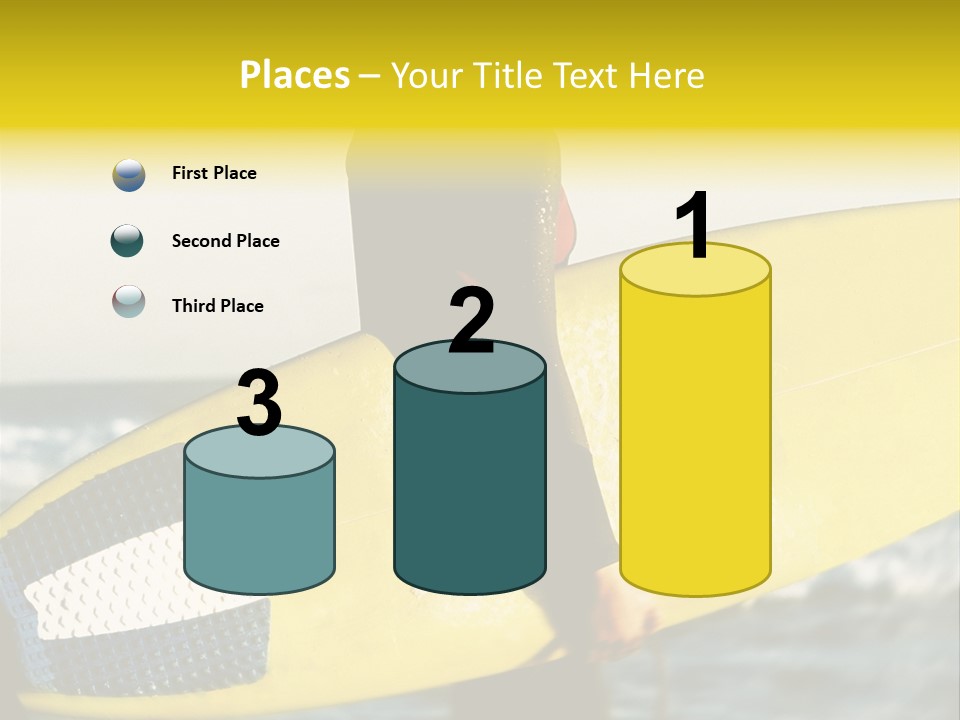 A Woman In A Wet Suit Holding A Yellow Surfboard PowerPoint Template
