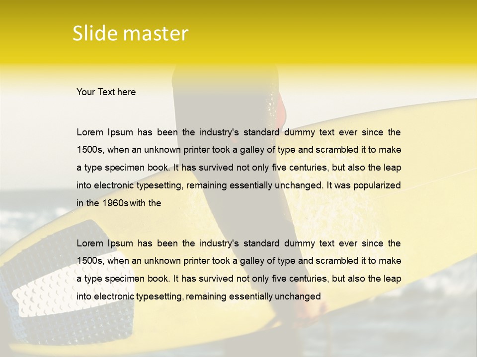 A Woman In A Wet Suit Holding A Yellow Surfboard PowerPoint Template