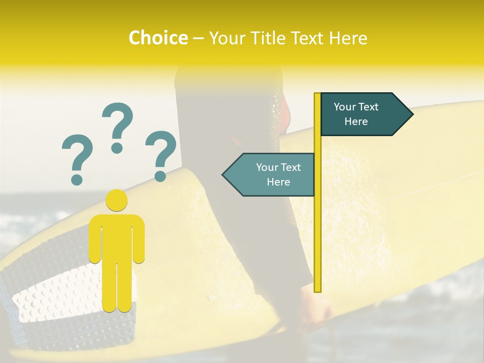 A Woman In A Wet Suit Holding A Yellow Surfboard PowerPoint Template