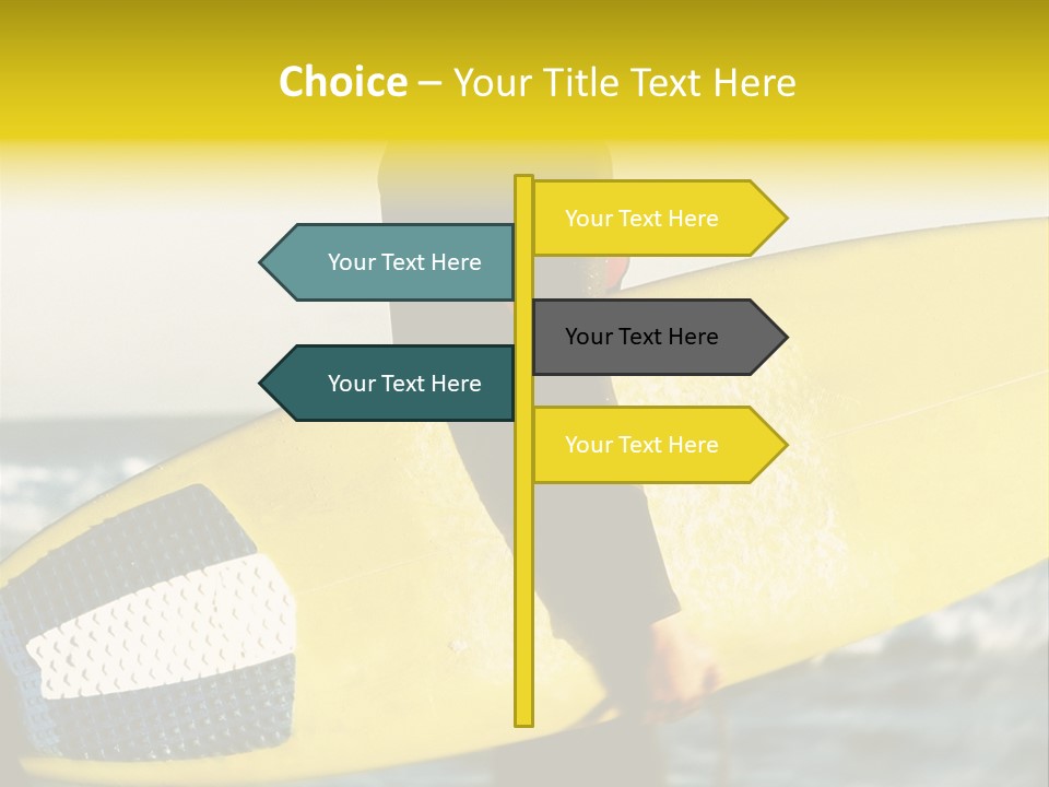 A Woman In A Wet Suit Holding A Yellow Surfboard PowerPoint Template