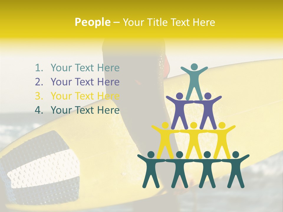 A Woman In A Wet Suit Holding A Yellow Surfboard PowerPoint Template