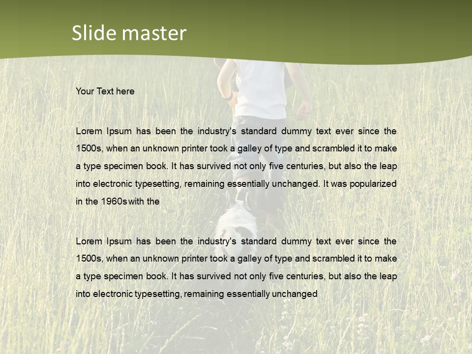 A Woman And A Child Walking Through A Field With A Dog PowerPoint Template