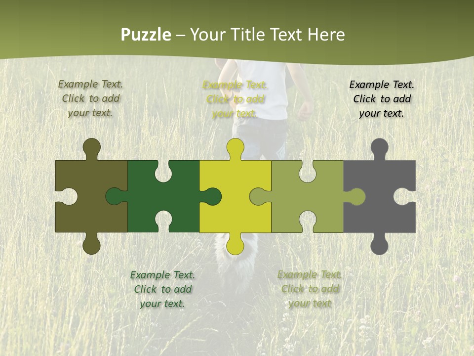 A Woman And A Child Walking Through A Field With A Dog PowerPoint Template