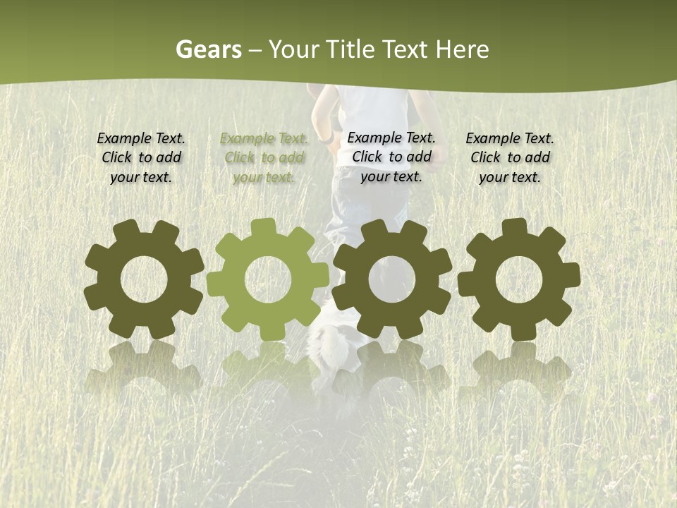 A Woman And A Child Walking Through A Field With A Dog PowerPoint Template