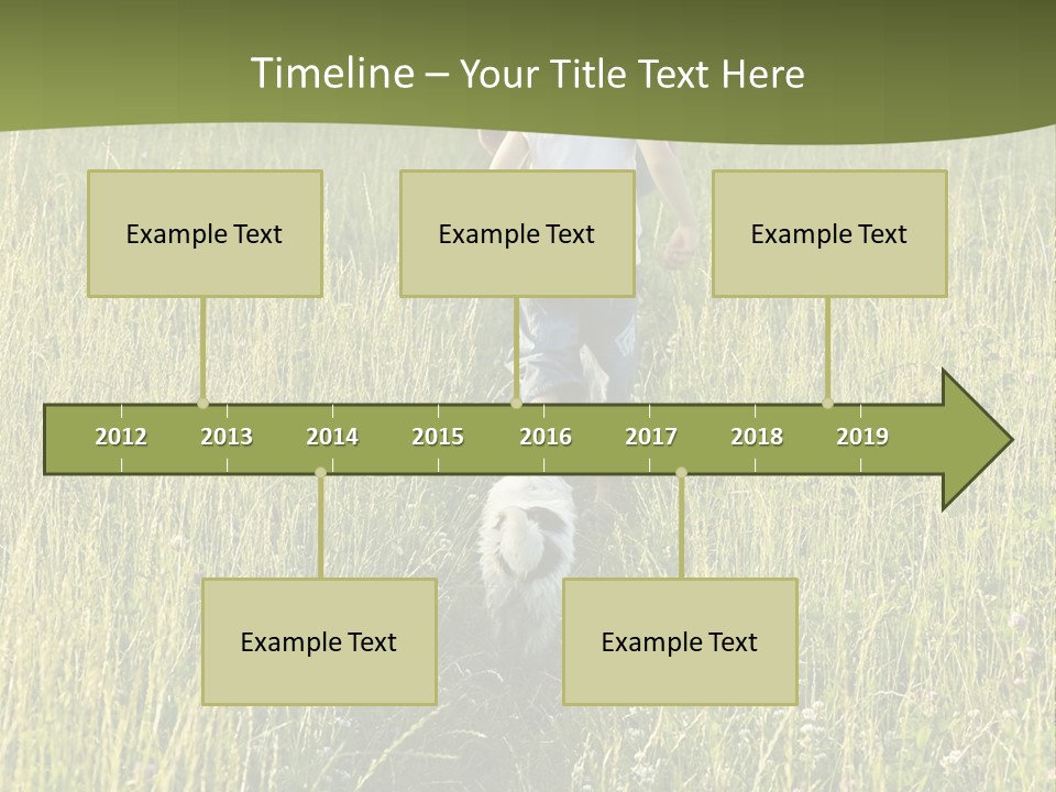 A Woman And A Child Walking Through A Field With A Dog PowerPoint Template