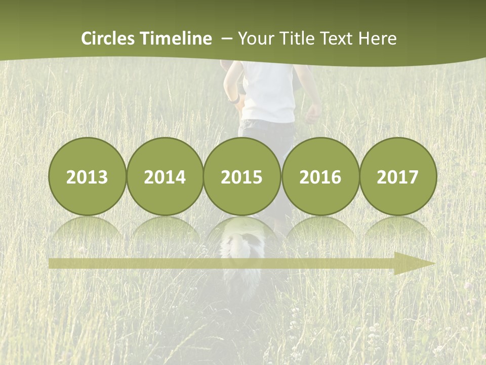 A Woman And A Child Walking Through A Field With A Dog PowerPoint Template