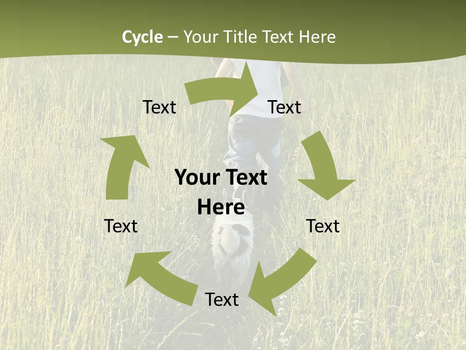 A Woman And A Child Walking Through A Field With A Dog PowerPoint Template