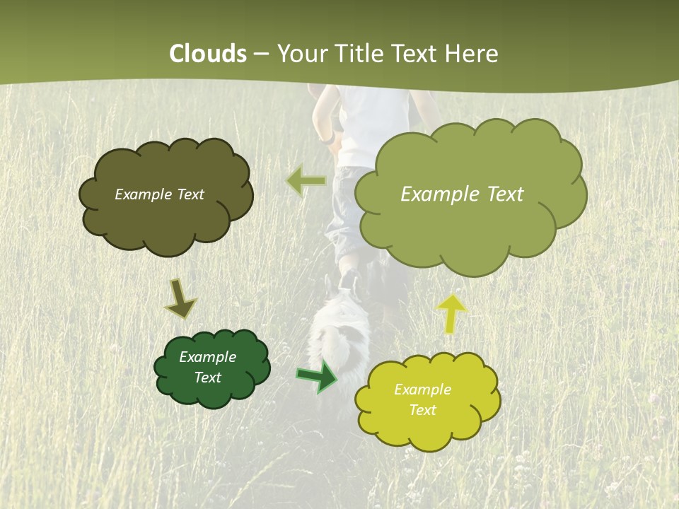 A Woman And A Child Walking Through A Field With A Dog PowerPoint Template