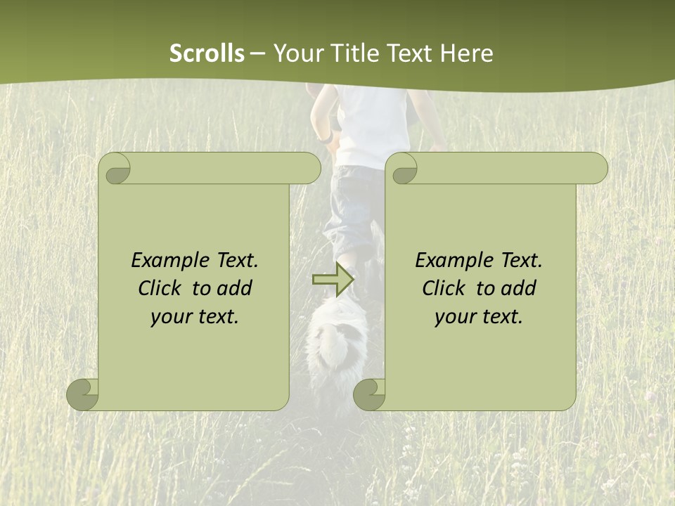 A Woman And A Child Walking Through A Field With A Dog PowerPoint Template