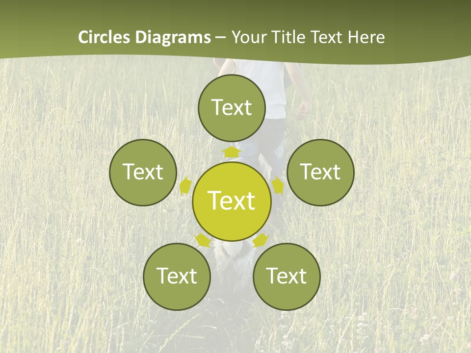 A Woman And A Child Walking Through A Field With A Dog PowerPoint Template