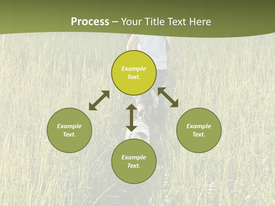 A Woman And A Child Walking Through A Field With A Dog PowerPoint Template