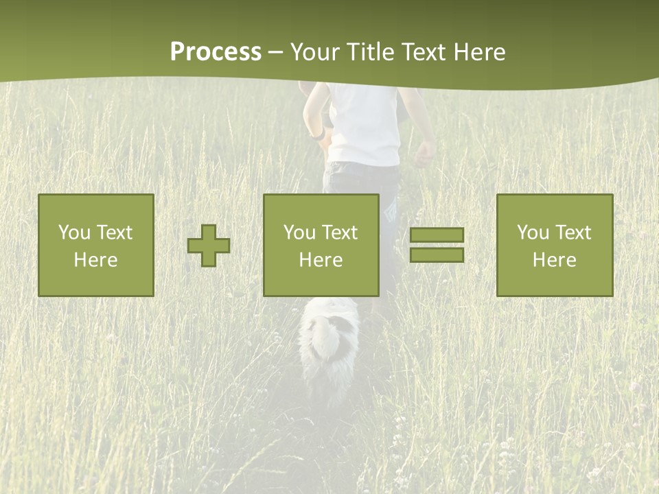 A Woman And A Child Walking Through A Field With A Dog PowerPoint Template