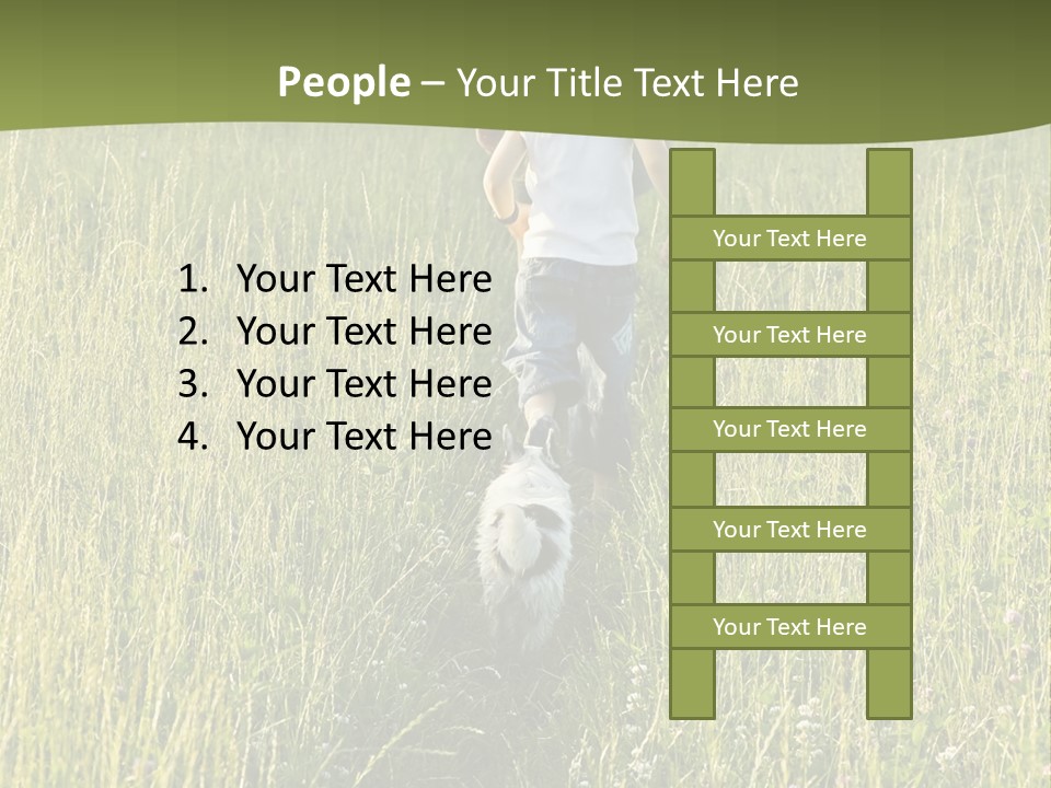 A Woman And A Child Walking Through A Field With A Dog PowerPoint Template