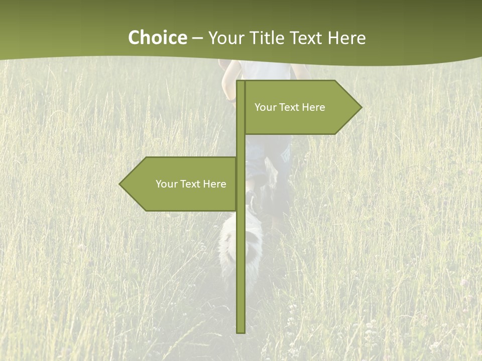 A Woman And A Child Walking Through A Field With A Dog PowerPoint Template