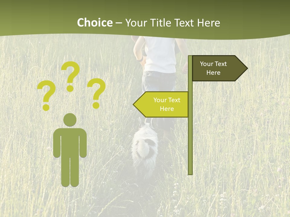 A Woman And A Child Walking Through A Field With A Dog PowerPoint Template