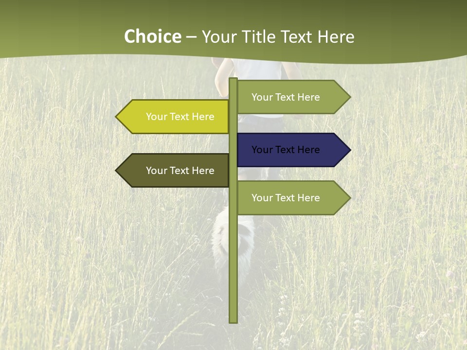 A Woman And A Child Walking Through A Field With A Dog PowerPoint Template