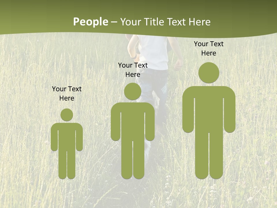 A Woman And A Child Walking Through A Field With A Dog PowerPoint Template