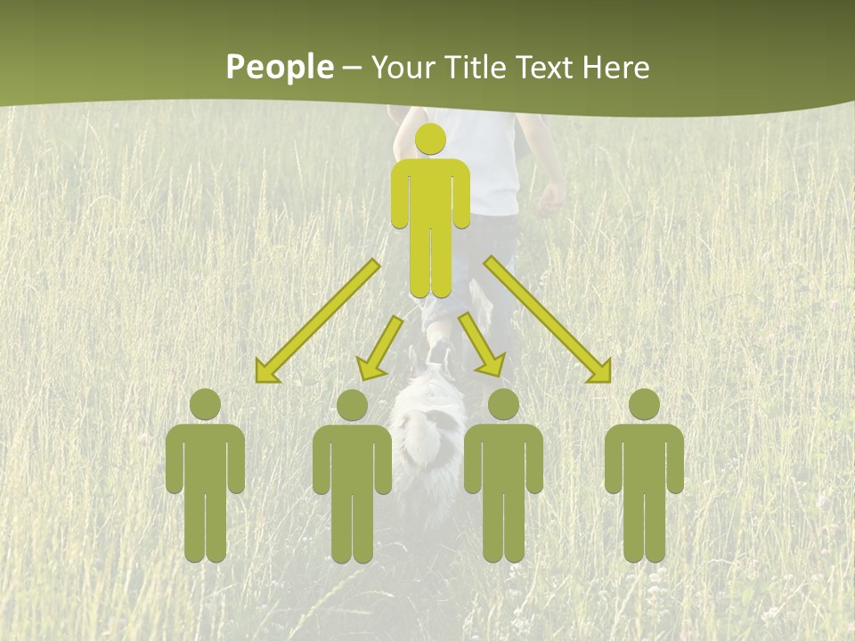 A Woman And A Child Walking Through A Field With A Dog PowerPoint Template