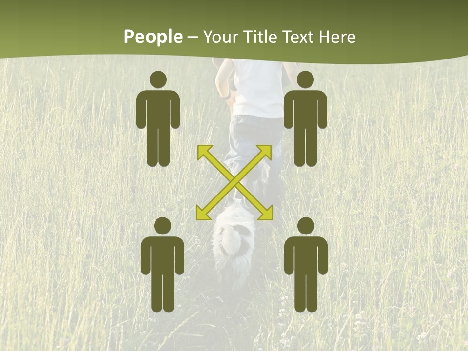 A Woman And A Child Walking Through A Field With A Dog PowerPoint Template