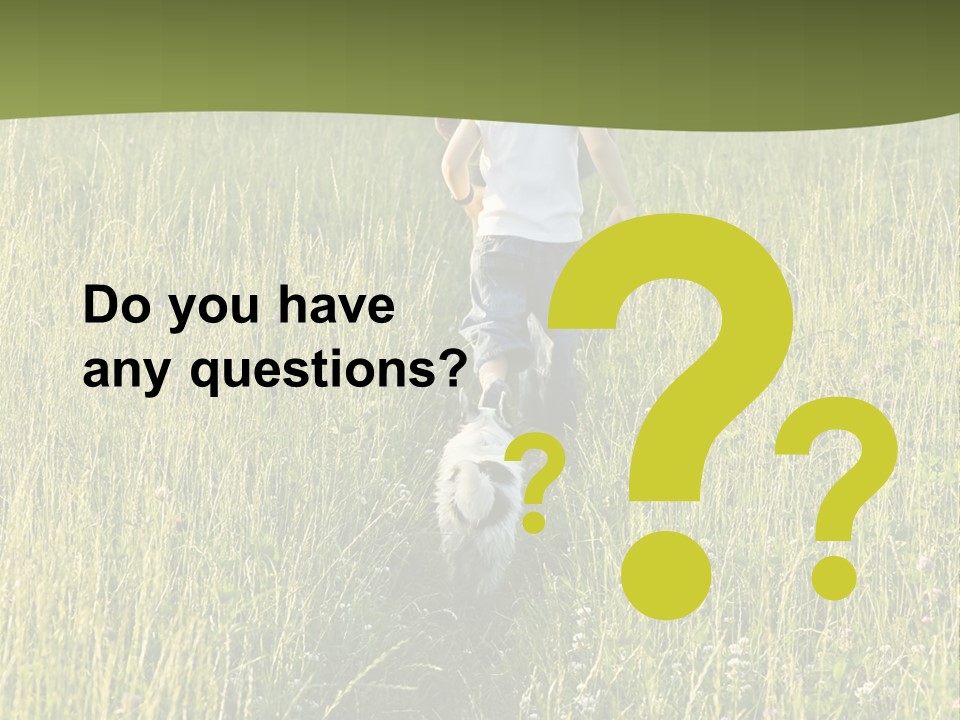 A Woman And A Child Walking Through A Field With A Dog PowerPoint Template