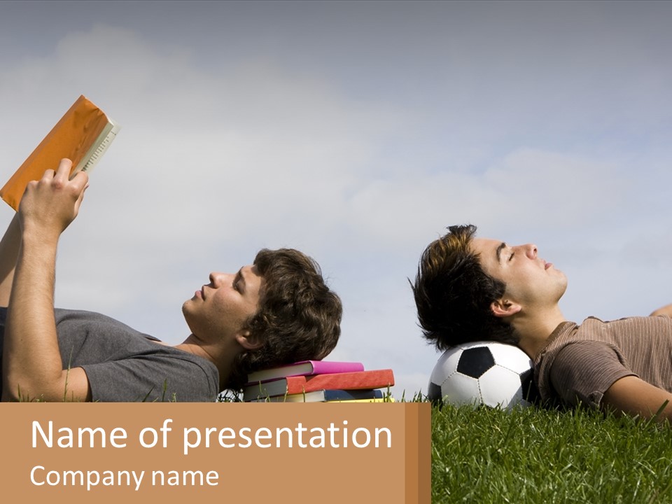 A Couple Of People Laying On Top Of A Lush Green Field PowerPoint Template