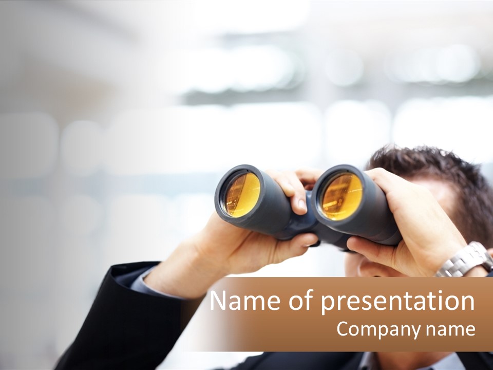 A Man Looking Through A Pair Of Binoculars PowerPoint Template