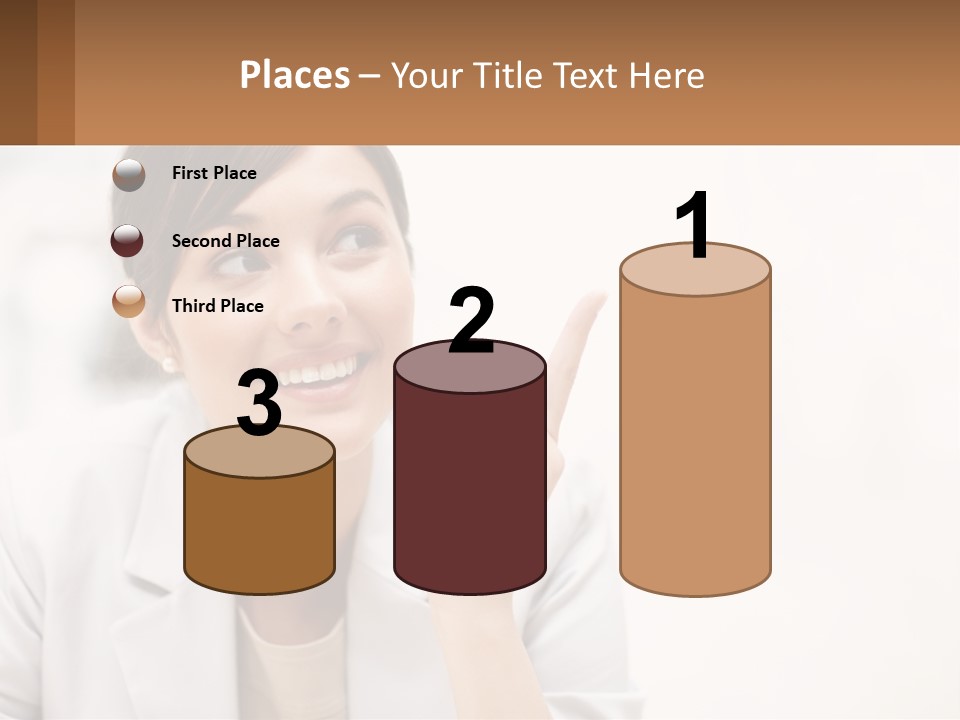 A Woman Pointing To The Side With A Smile On Her Face PowerPoint Template